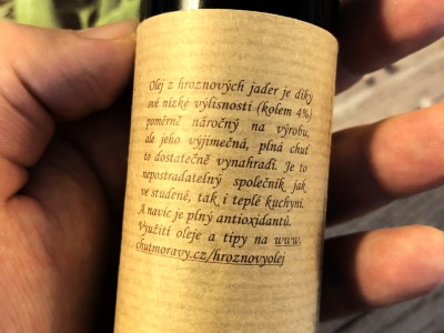 Chuť Moravy - Olej z hroznových jader - zadní strana